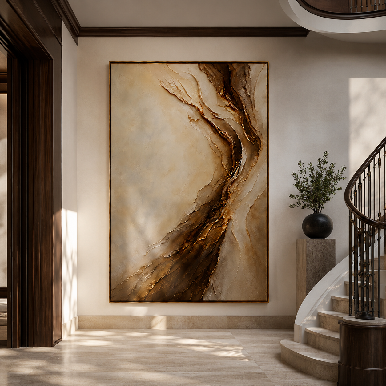 Golden Flow-Abstract Texture Oil Painting