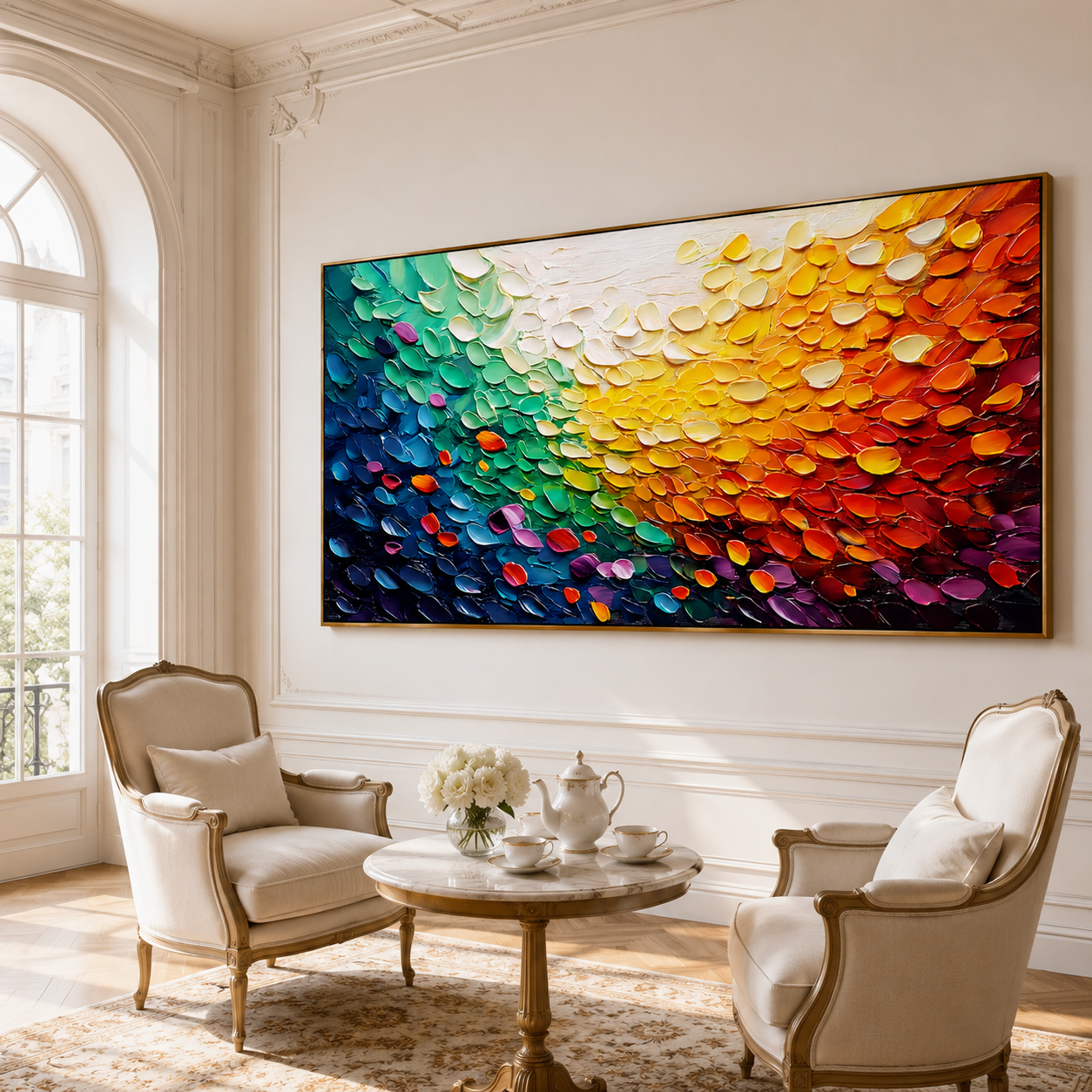Radiant Flow-Rainbow Impasto Abstract Painting