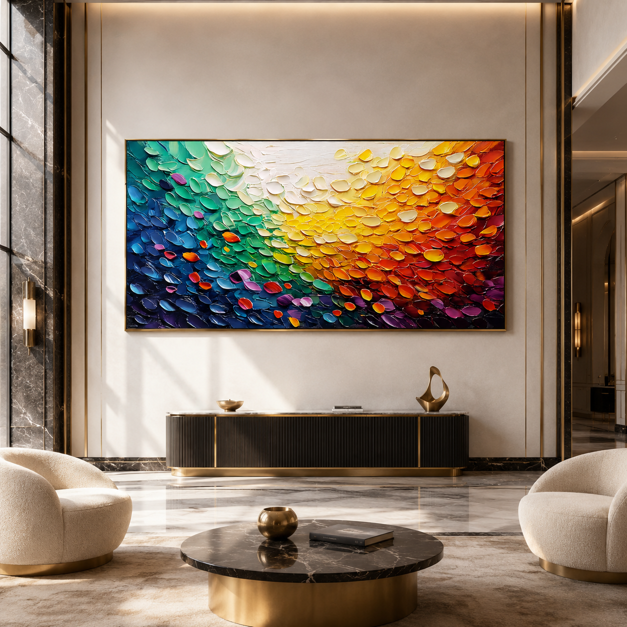 Radiant Flow-Rainbow Impasto Abstract Painting