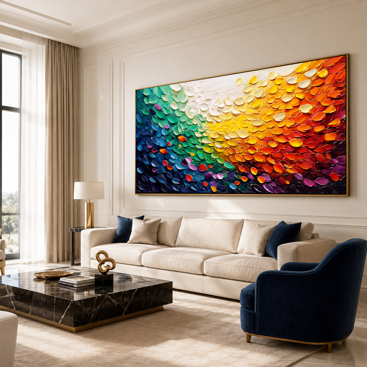 Radiant Flow-Rainbow Impasto Abstract Painting