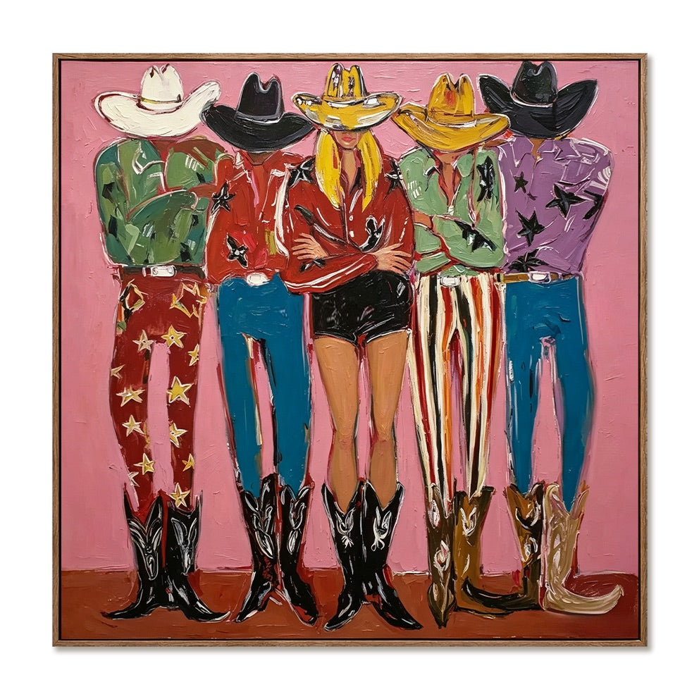 Pink Posse-Western Group Oil Painting