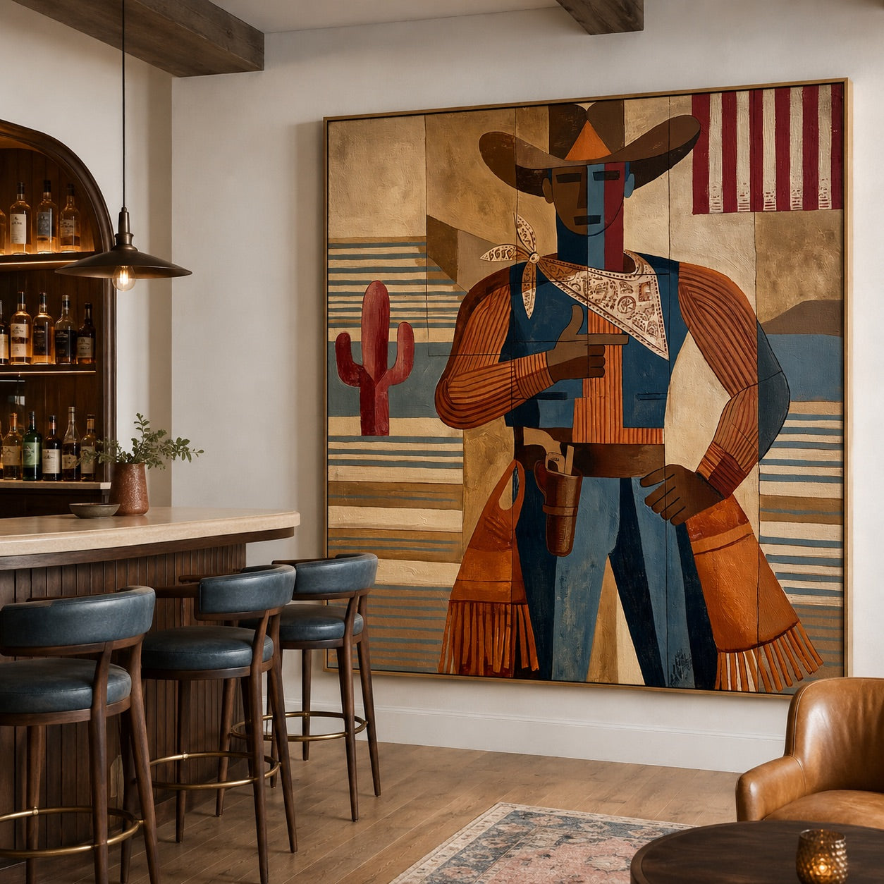 Frontier Patchwork-Cowboy Folk Art Painting