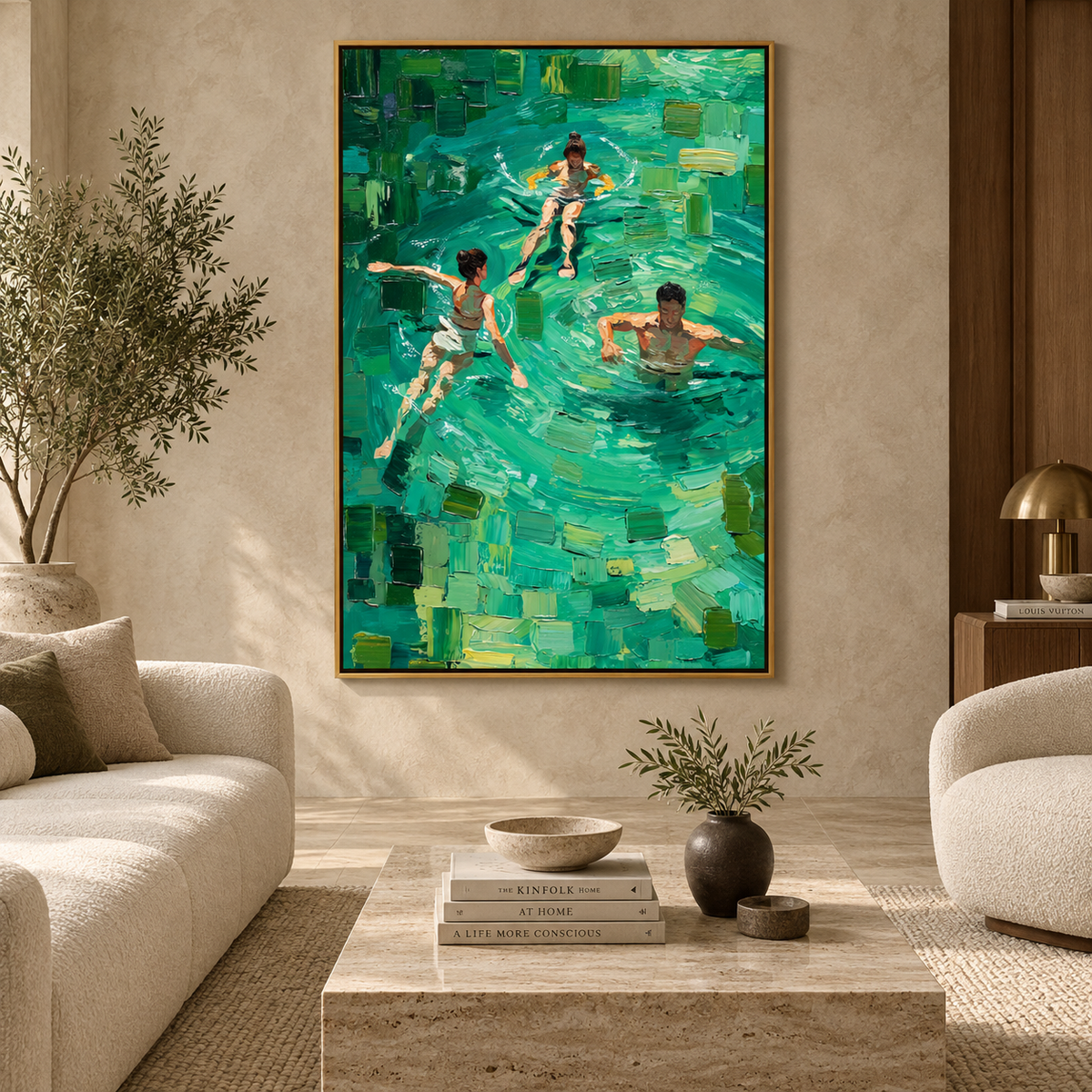 Emerald Pool Moments-Contemporary Swimming Painting