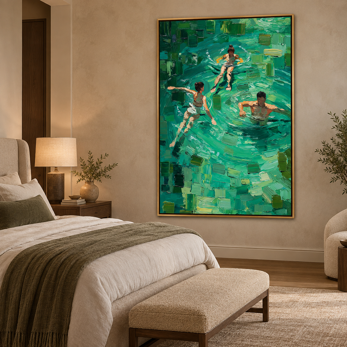 Emerald Pool Moments-Contemporary Swimming Painting