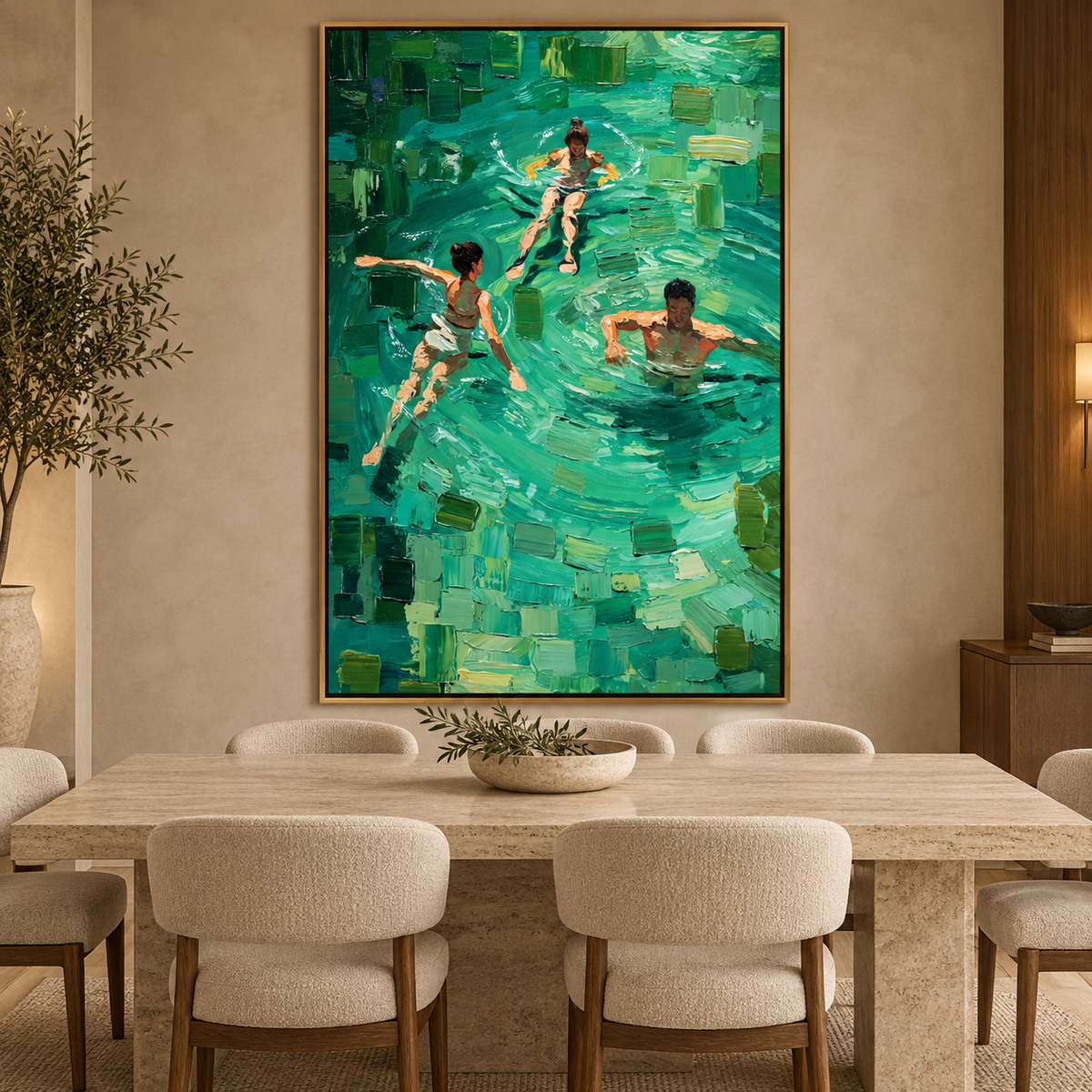 Emerald Pool Moments-Contemporary Swimming Painting