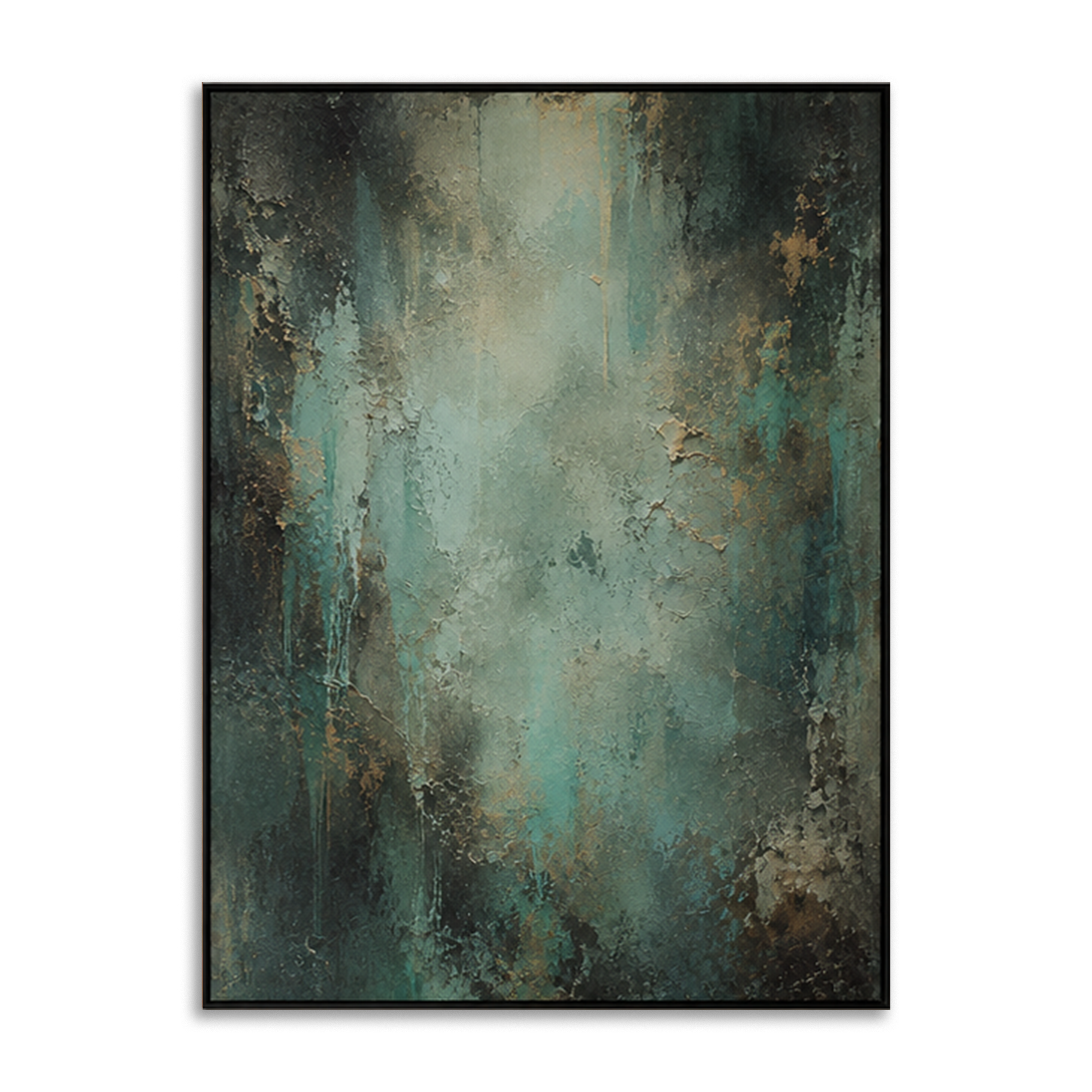 Verdigris Veil-Teal Abstract Oil Painting