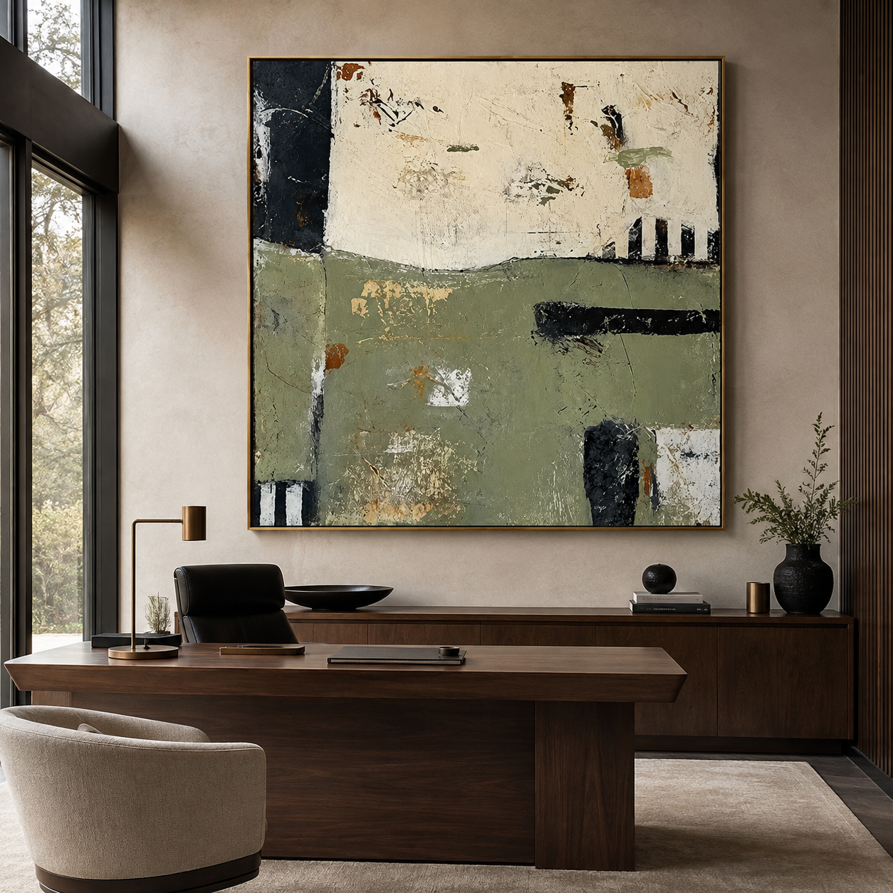 Olive Geometry-Abstract Neutral Texture Painting
