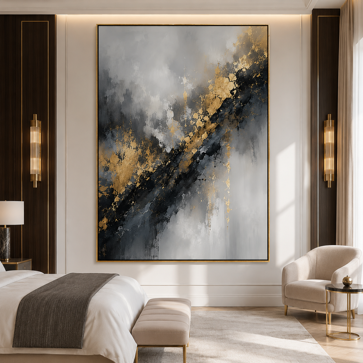 Gilded Rift-Black Gold Abstract Painting