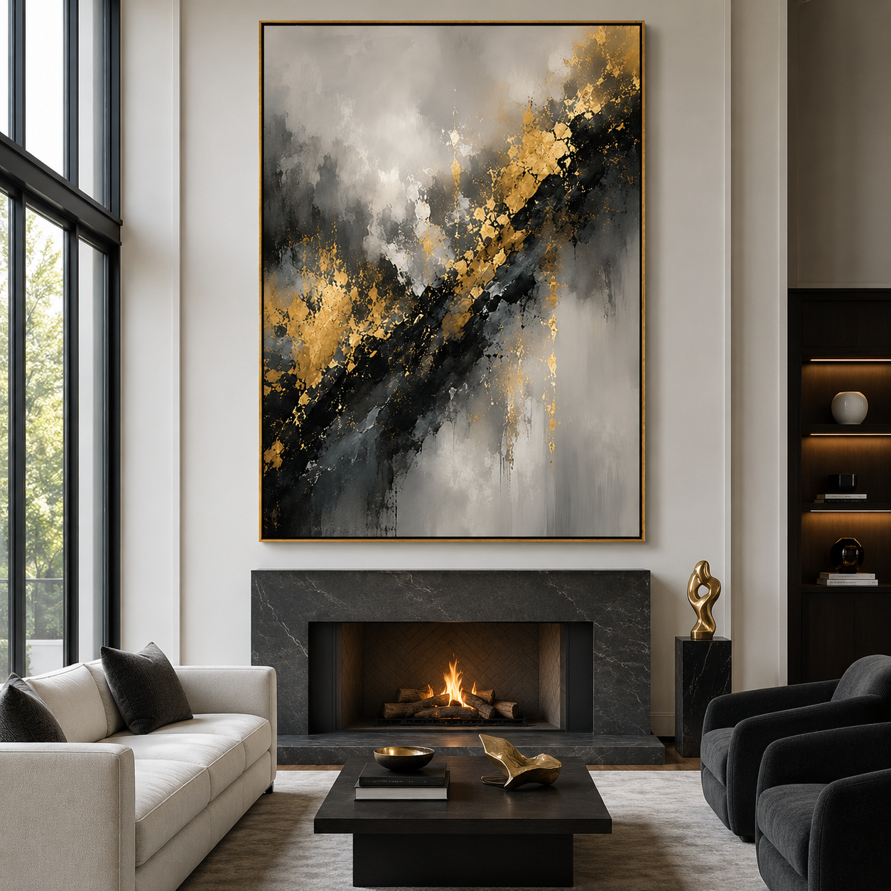 Gilded Rift-Black Gold Abstract Painting