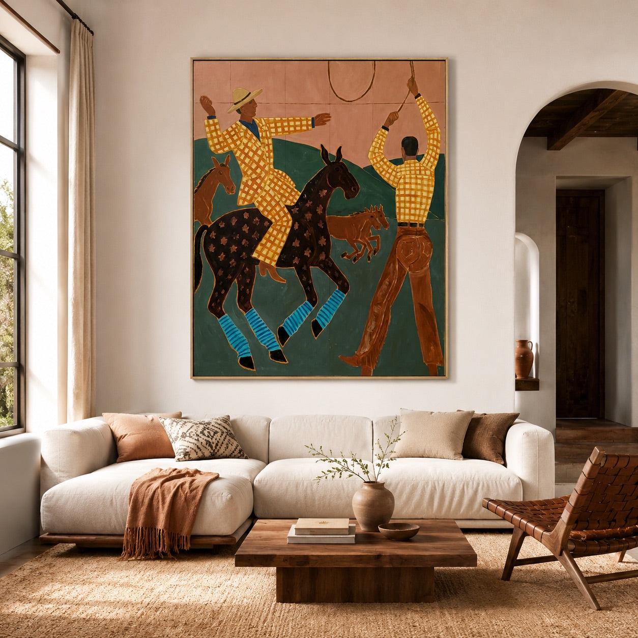 Checkered Rodeo-Cowboy Folk Art Painting