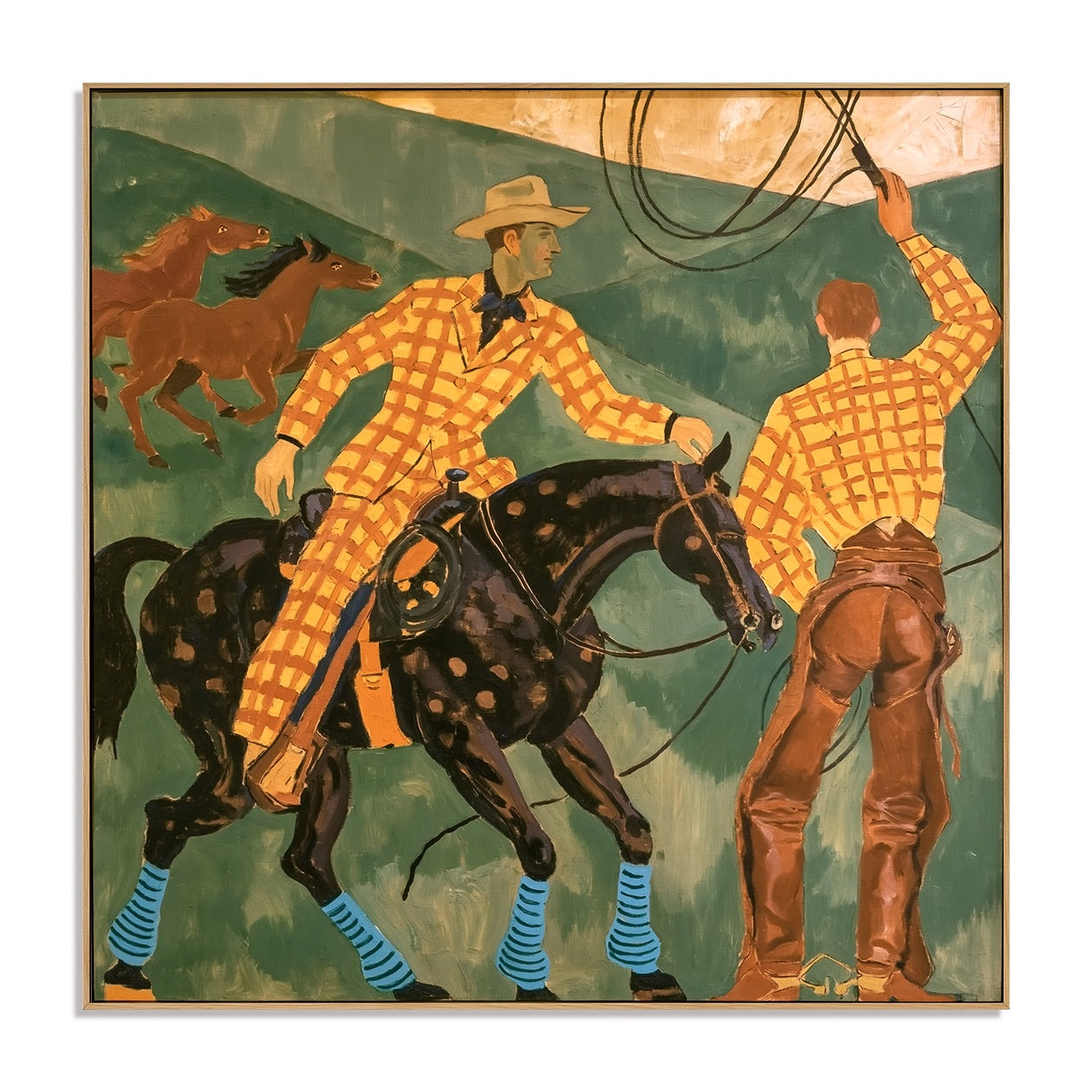 Lasso Run-Rodeo Cowboy Oil Painting