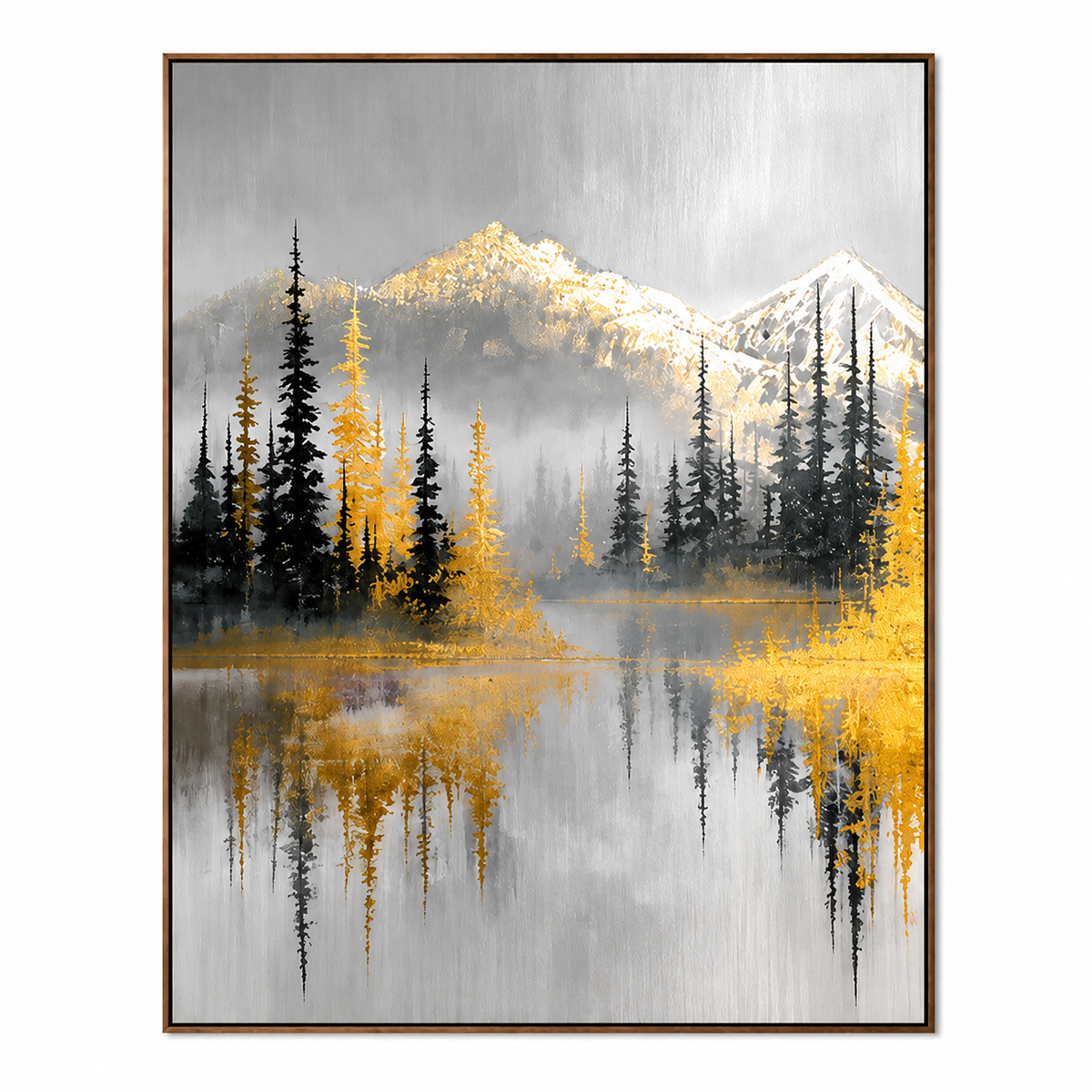 Golden Alpine-Mountain Forest Landscape Painting