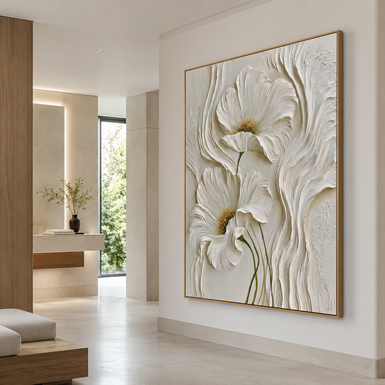 Ivory Bloom-3D Floral Relief Painting