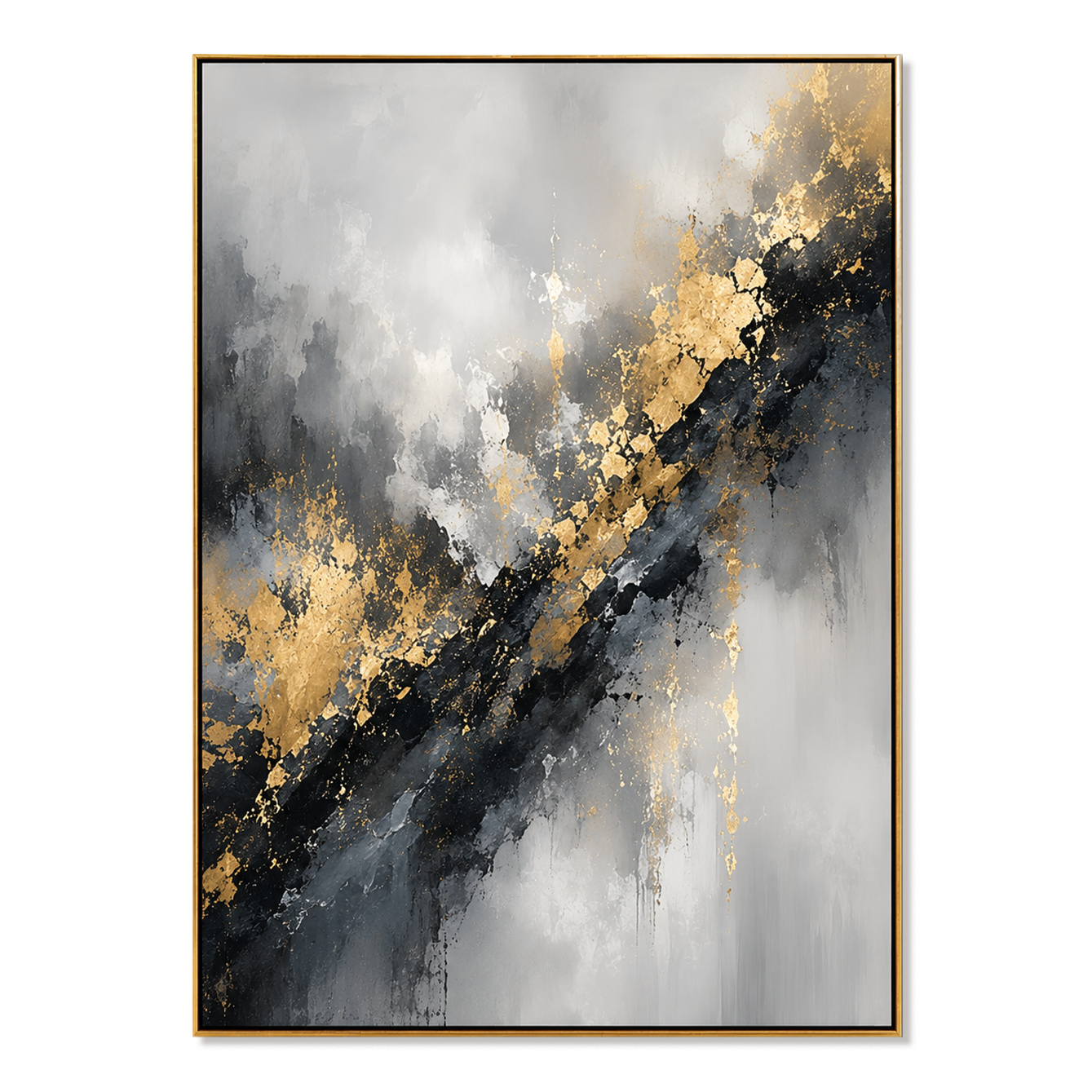 Gilded Rift-Black Gold Abstract Painting