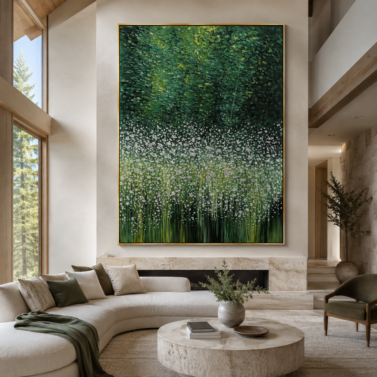 Whispering Meadow-Green Floral Abstract Painting