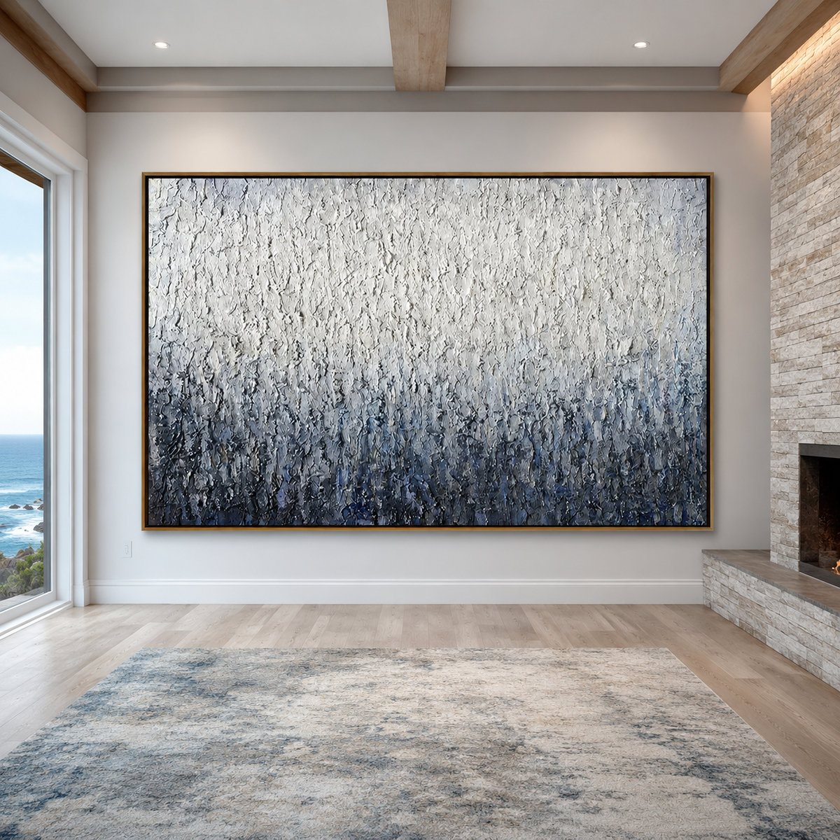 Frosted Depth-Blue White Textured Abstract Painting