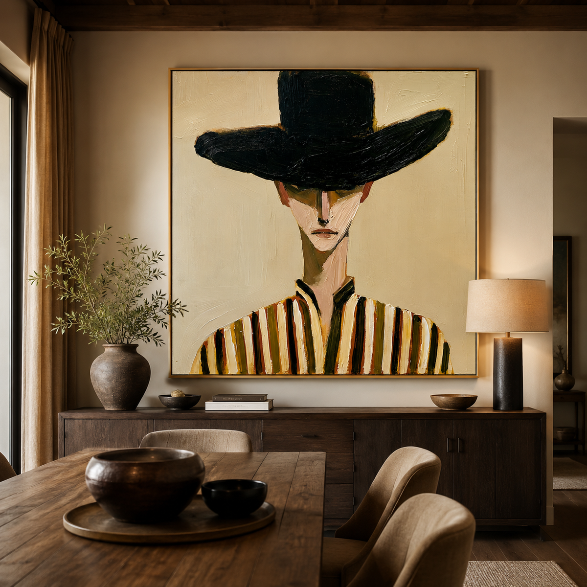 Black Hat Portrait-Modern Figurative Oil Painting