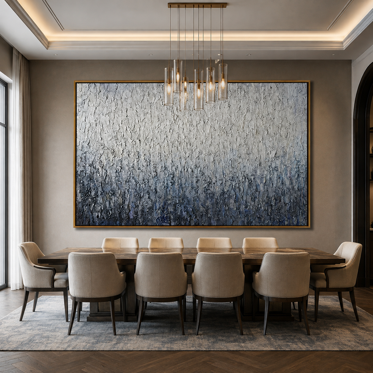 Frosted Depth-Blue White Textured Abstract Painting