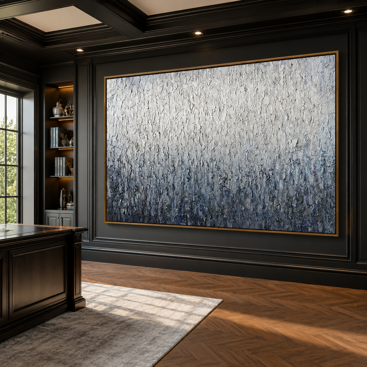 Frosted Depth-Blue White Textured Abstract Painting