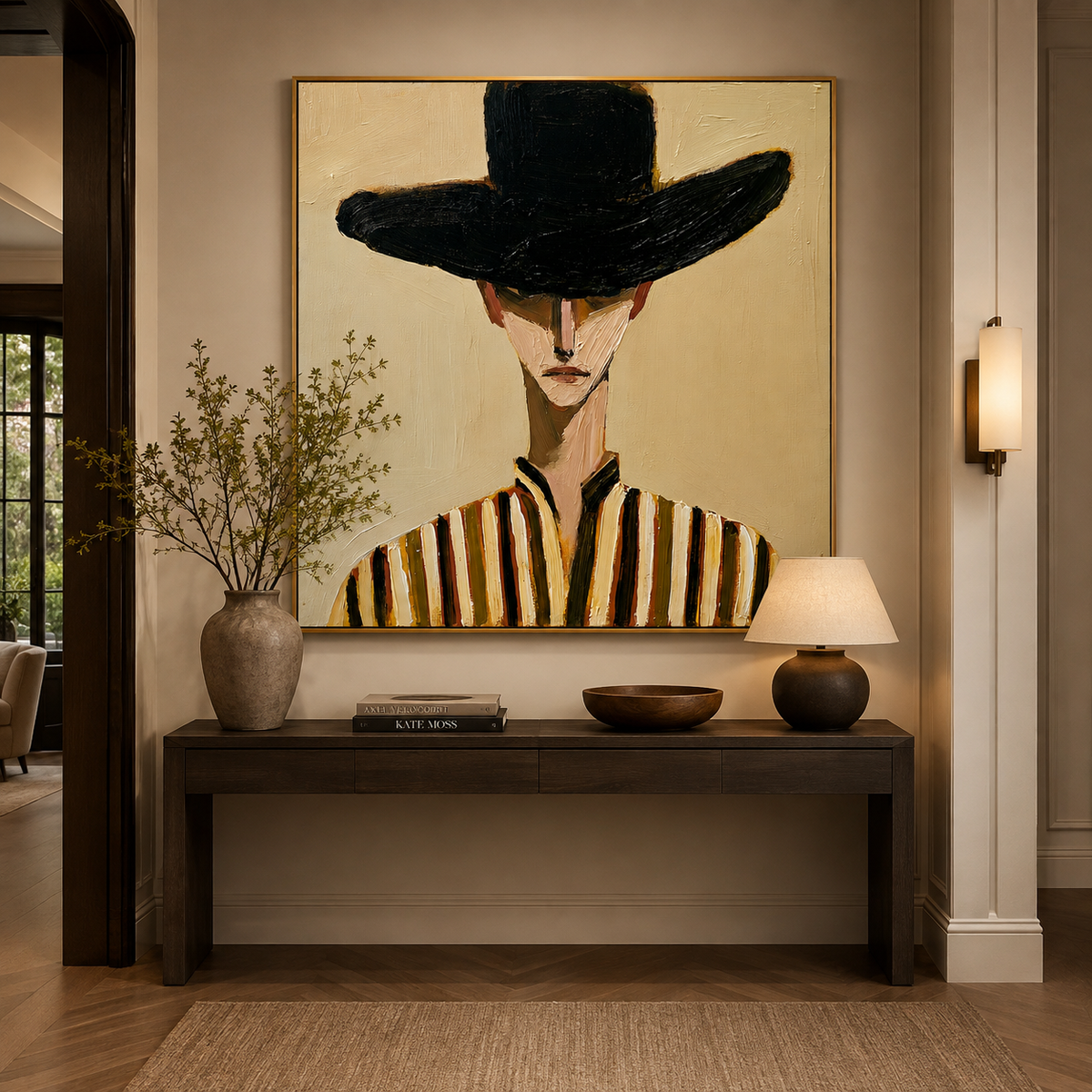 Black Hat Portrait-Modern Figurative Oil Painting