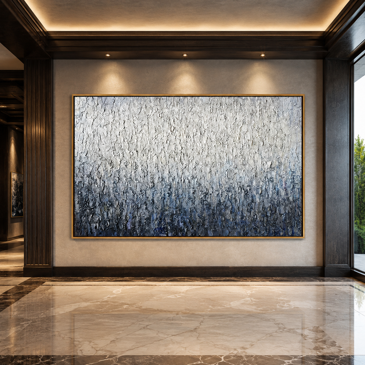 Frosted Depth-Blue White Textured Abstract Painting