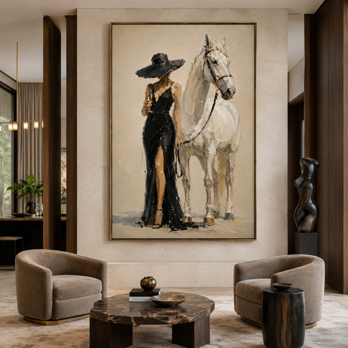 Midnight Equestrian-Woman and White Horse Painting