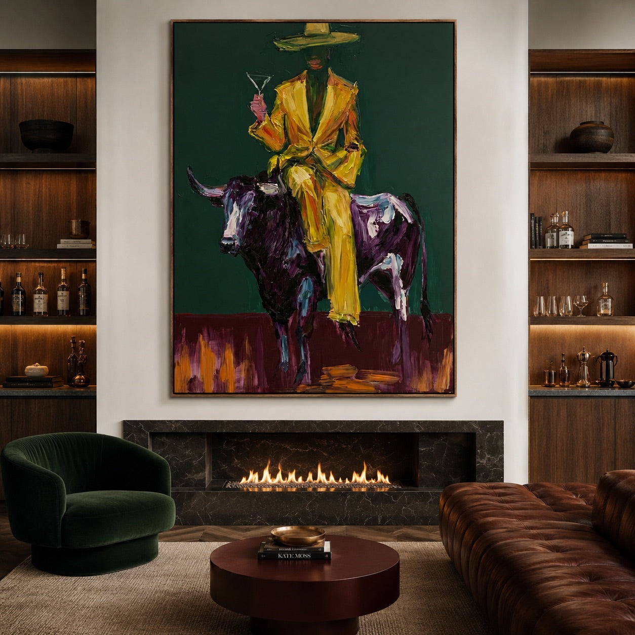 Golden Rodeo-Cowgirl Bull Oil Painting