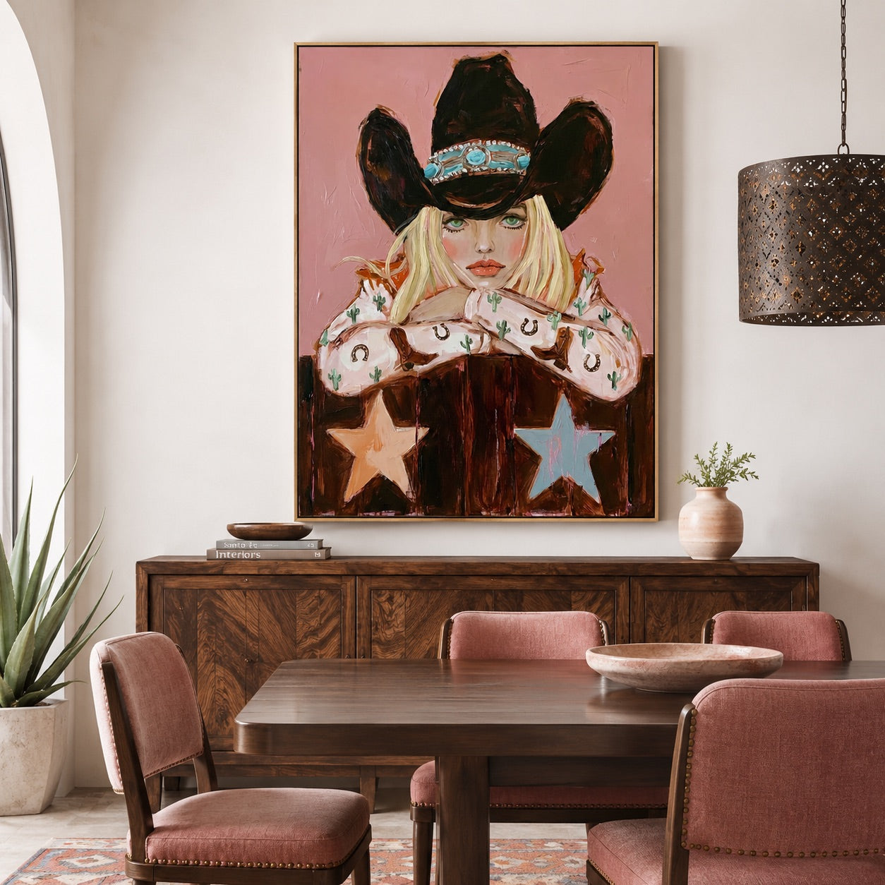 Pink Frontier-Western Cowgirl Portrait Oil Painting