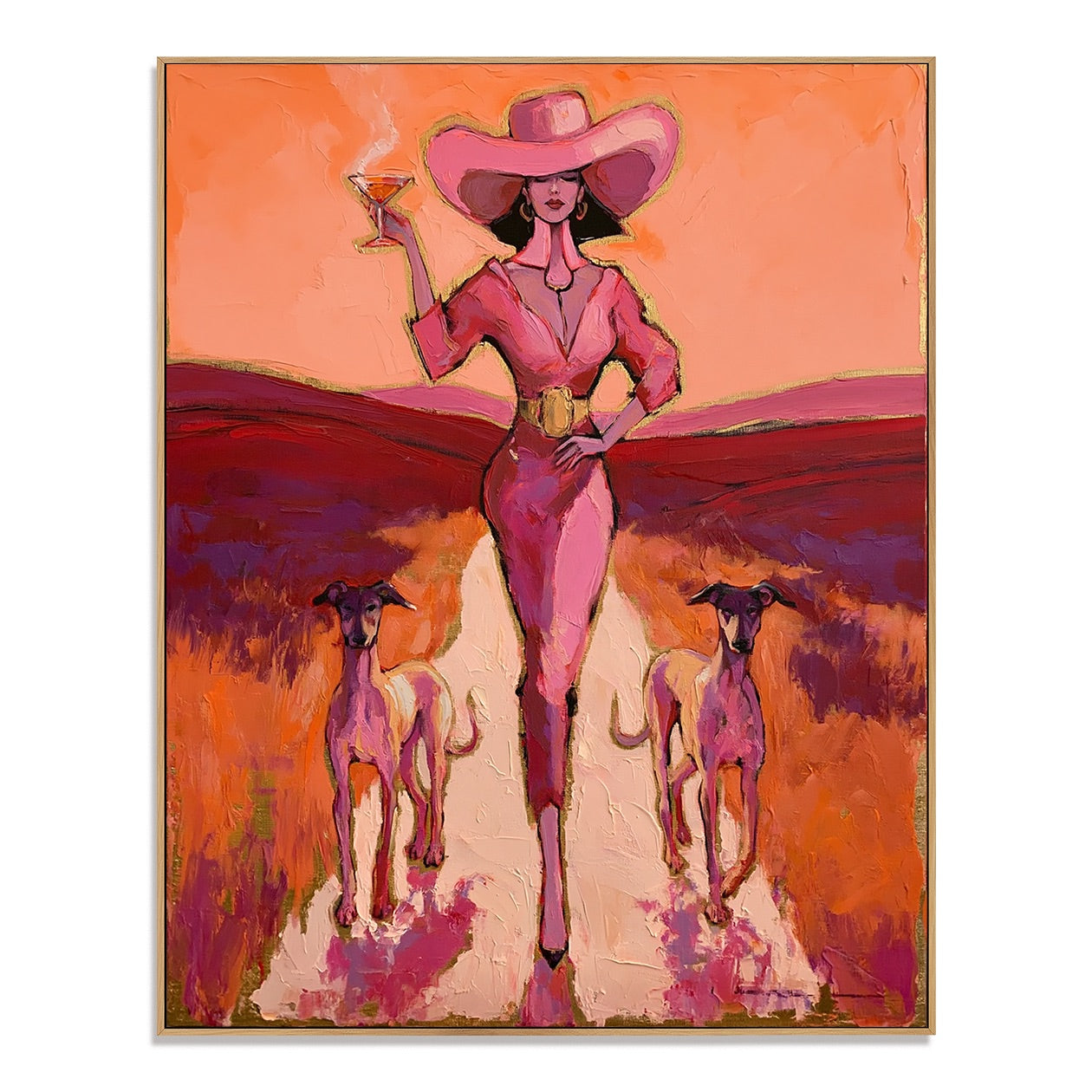 Desert Martini-Pink Cowgirl Oil Painting
