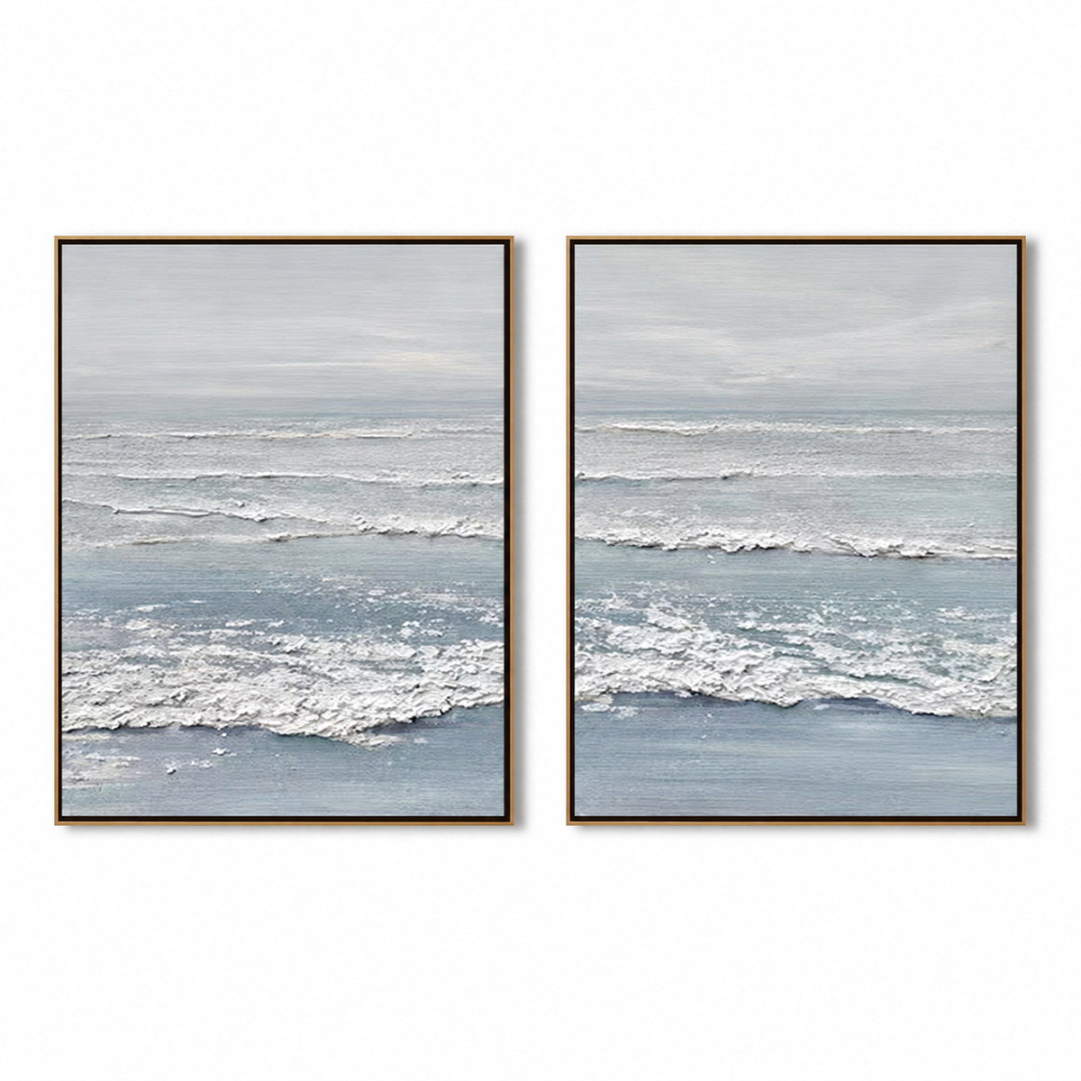 Silver Tide-Soft Blue Ocean Diptych Painting