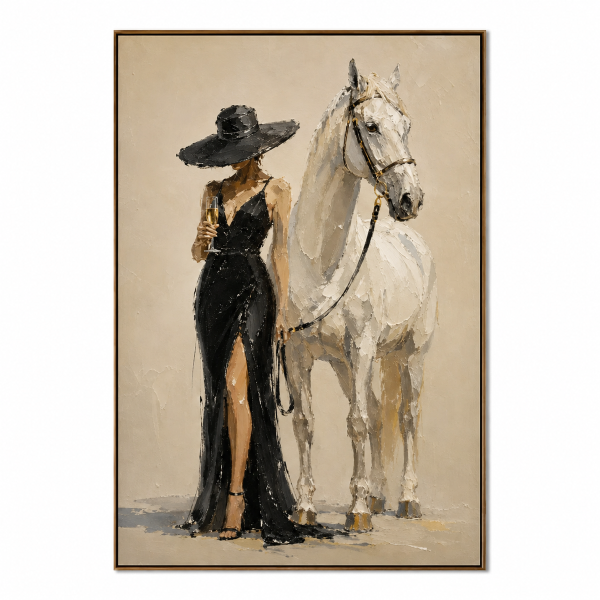 Midnight Equestrian-Woman and White Horse Painting