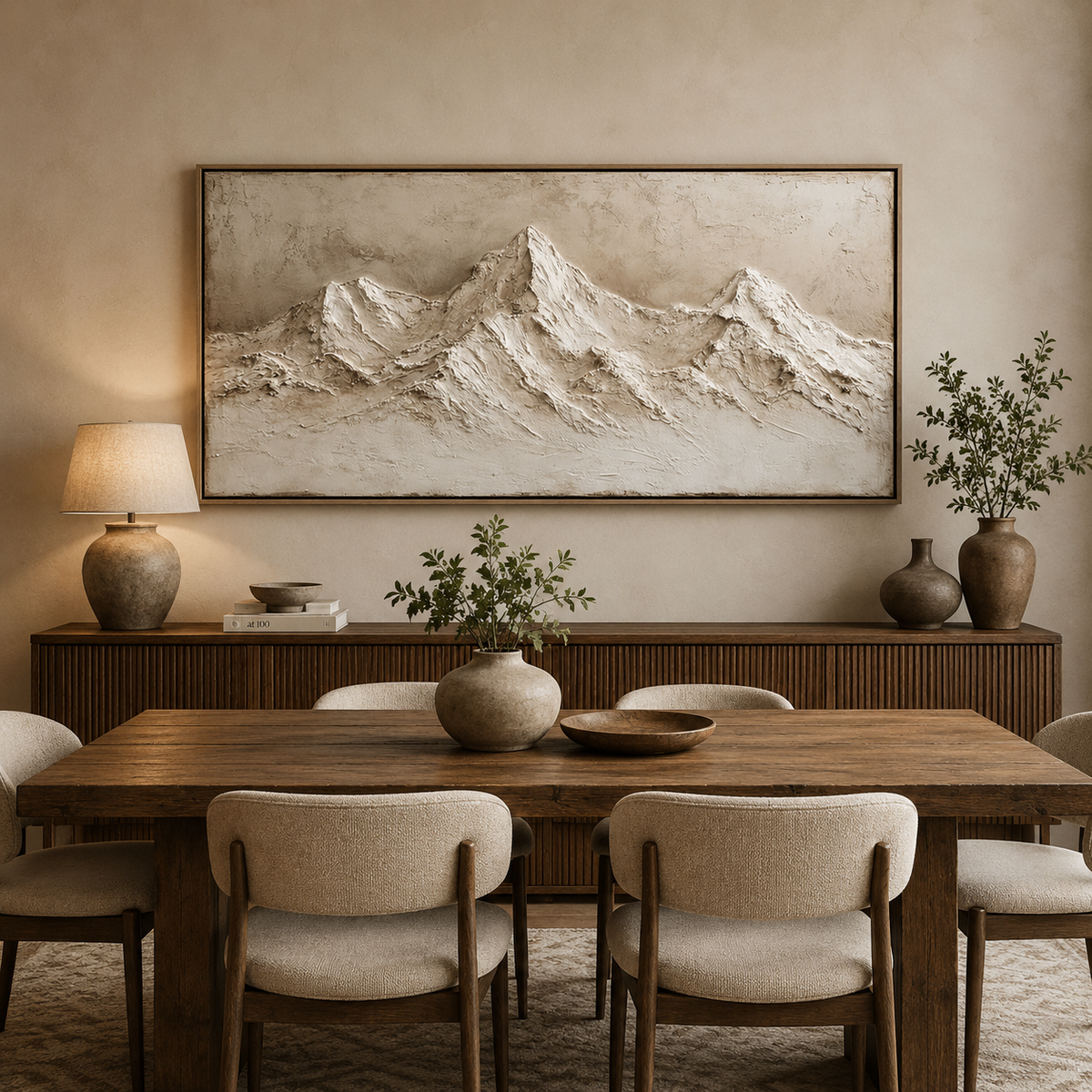 Ivory Peaks-Beige Mountain Relief Painting