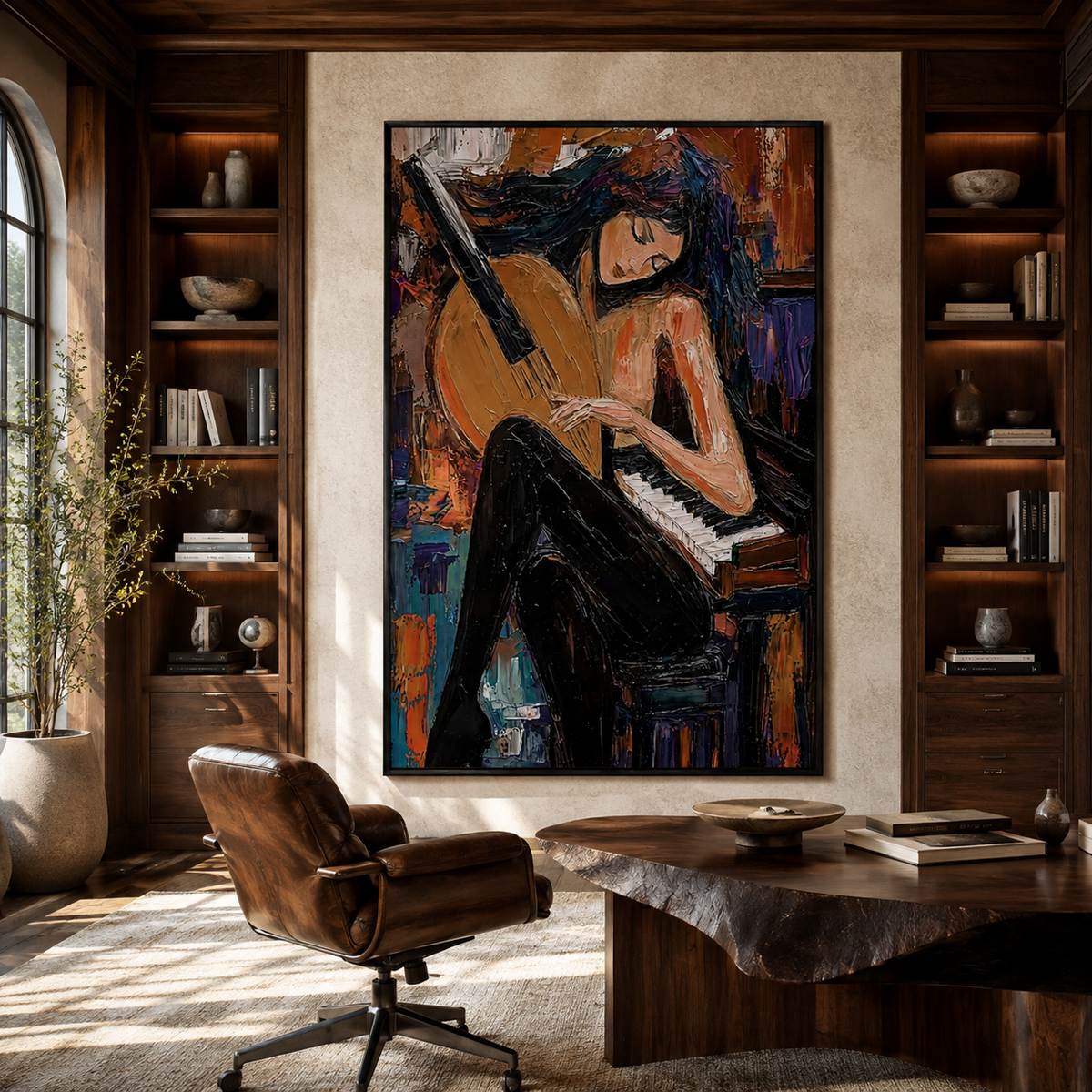 Midnight Reverie-Pianist Woman Painting