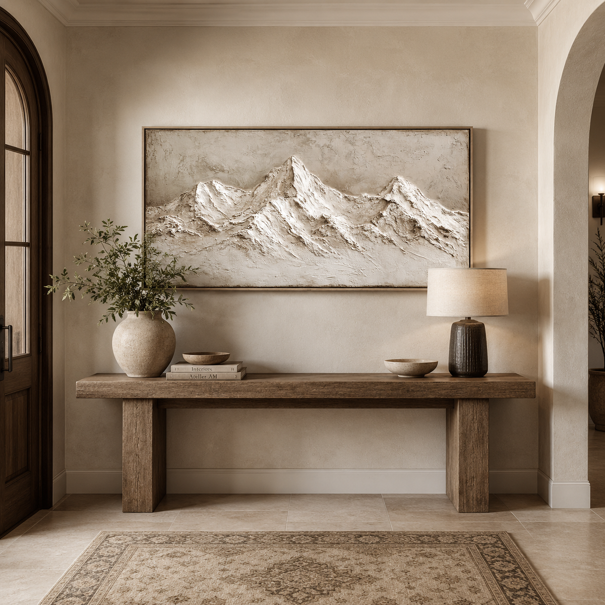 Ivory Peaks-Beige Mountain Relief Painting