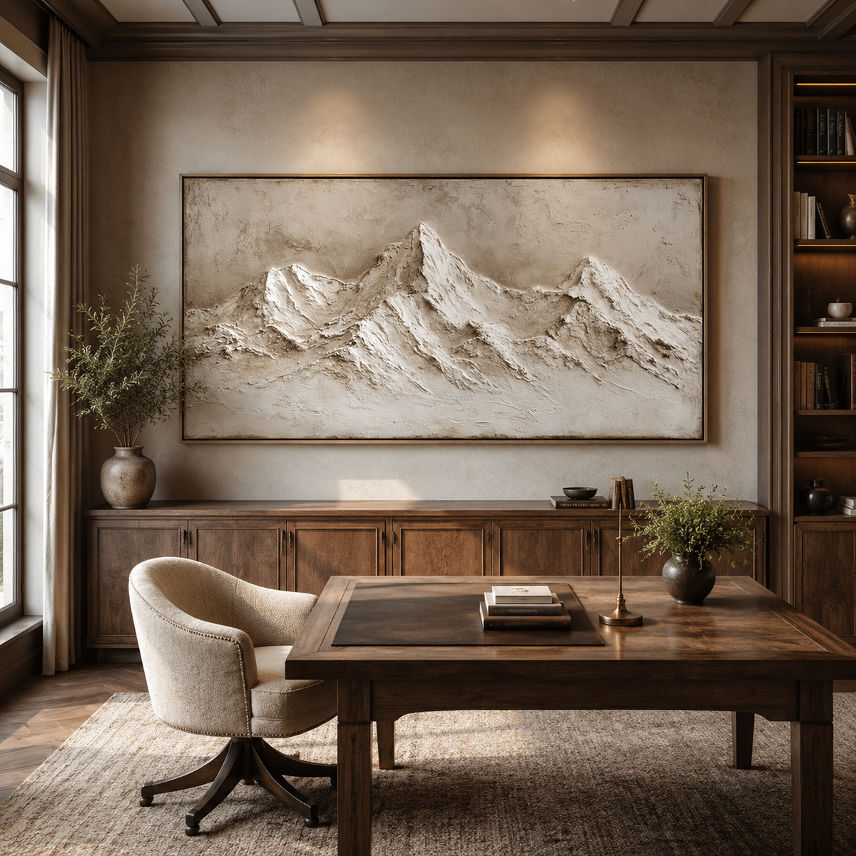 Ivory Peaks-Beige Mountain Relief Painting