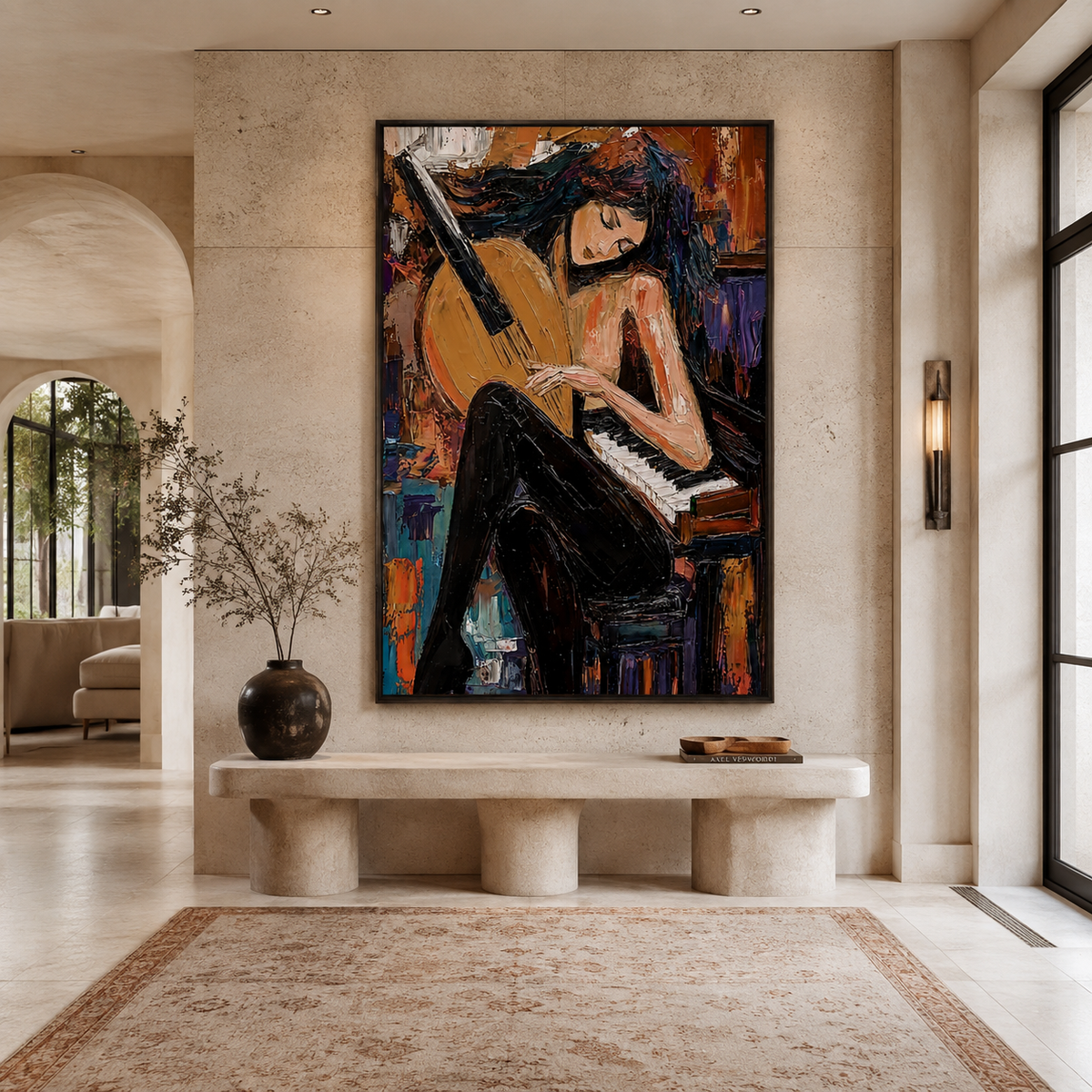 Midnight Reverie-Pianist Woman Painting