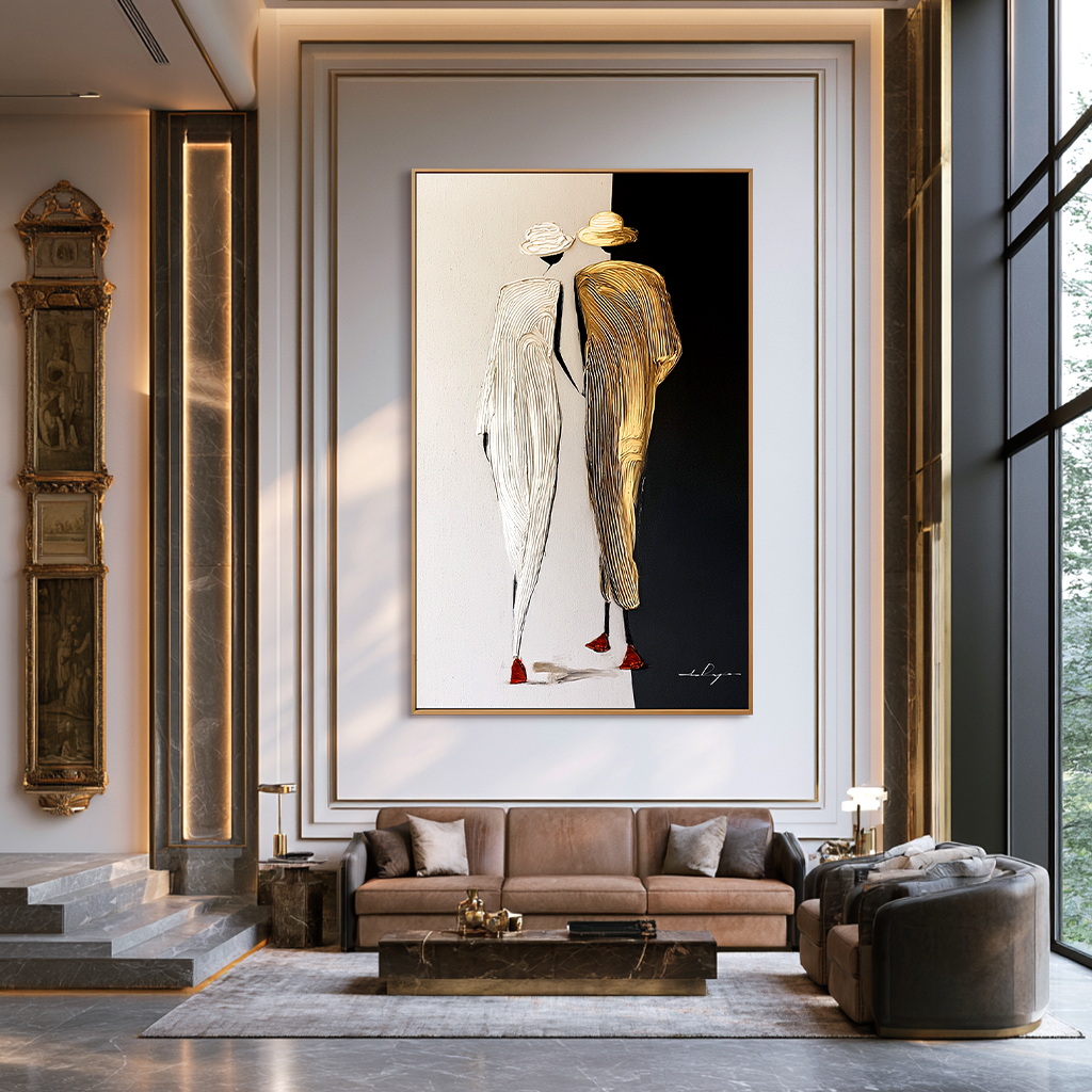 Gilded Pair-Textured Fashion Figure Painting