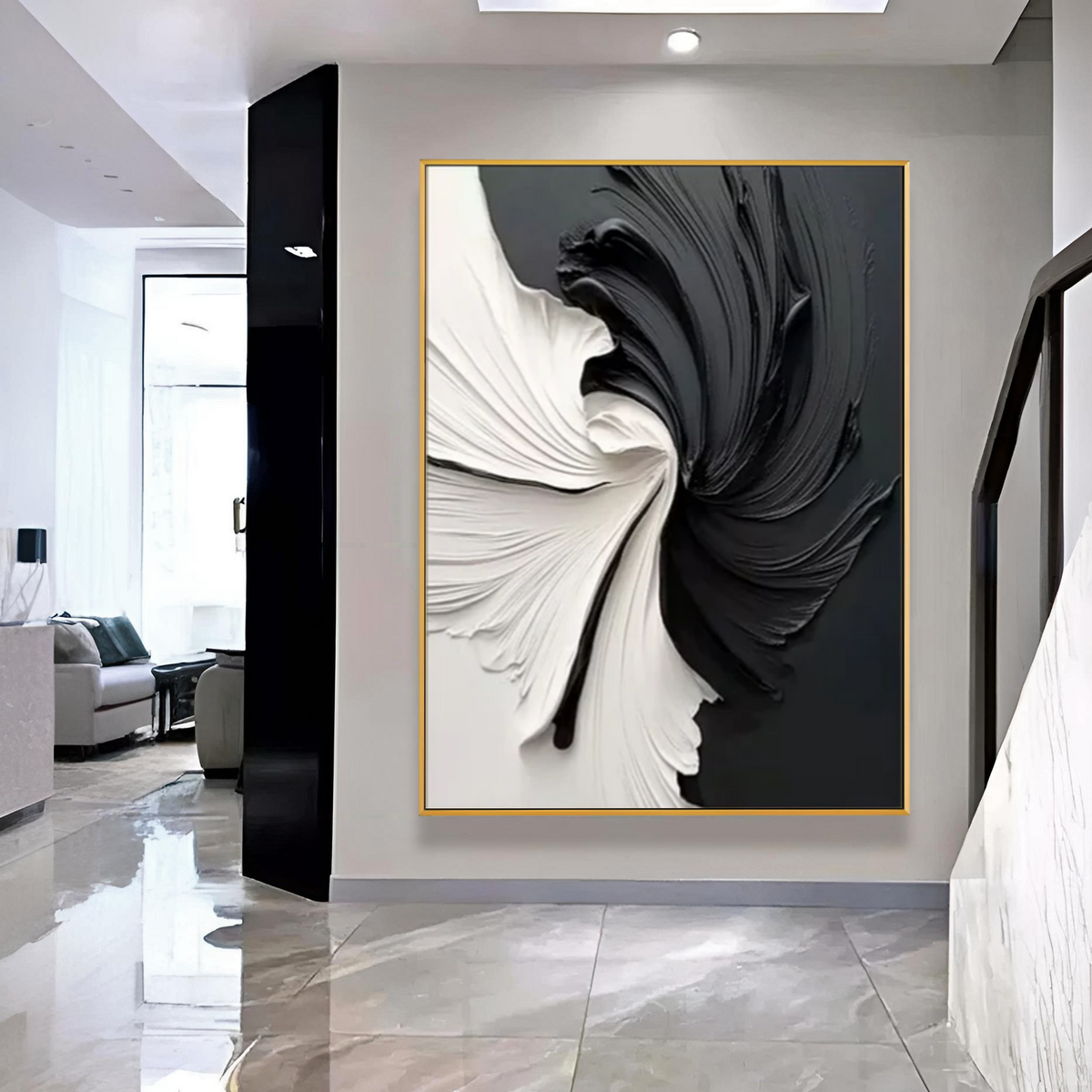 Noir Bloom-Black White Abstract Painting