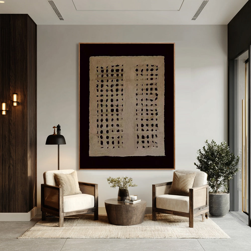Ivory Grid-Textured Abstract Painting