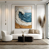 Golden Crest Wave | Coastal Wave Textured Wall Art