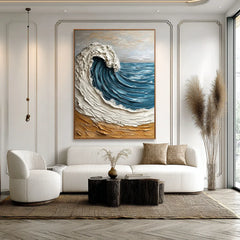 Golden Crest Wave | Coastal Wave Textured Wall Art