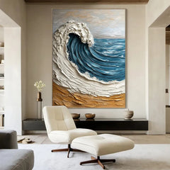 Golden Crest Wave | Coastal Wave Textured Wall Art