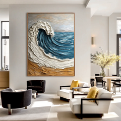 Golden Crest Wave | Coastal Wave Textured Wall Art