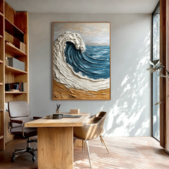 Golden Crest Wave | Coastal Wave Textured Wall Art