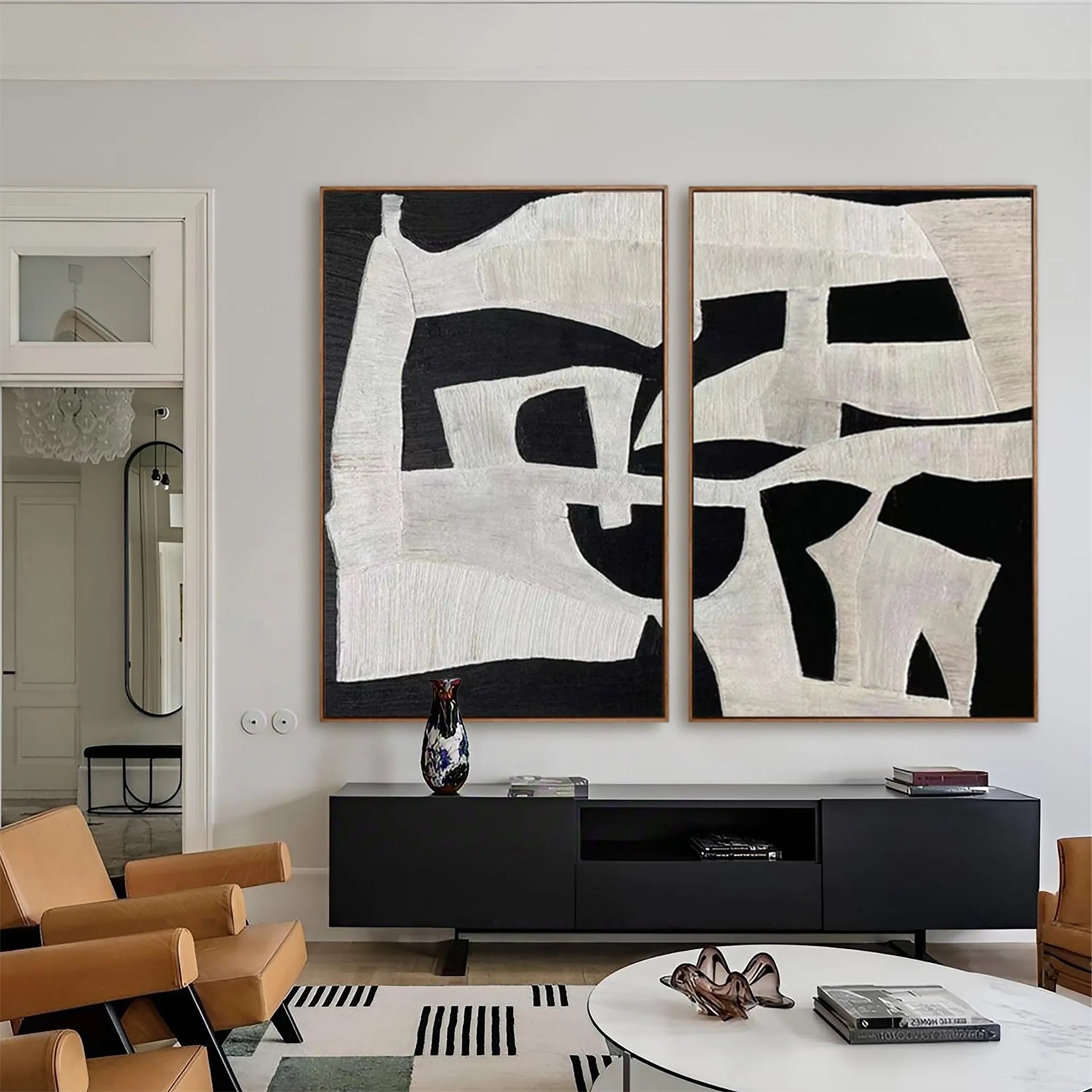 Monochrome Echo | Black and Beige Abstract Wall Art