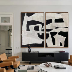 Monochrome Echo | Black and Beige Abstract Wall Art