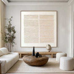 Quiet Lines | Minimal Beige Textured Canvas Art