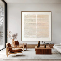 Quiet Lines | Minimal Beige Textured Canvas Art