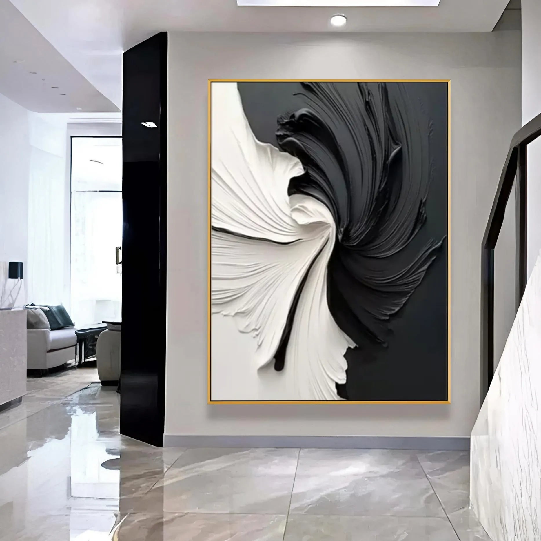 Obsidian-Blüte | Moderne schwarze abstrakte Wandkunst
