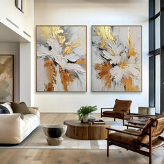 Golden Petal Duet | Luxury Floral Abstract Canvas Set